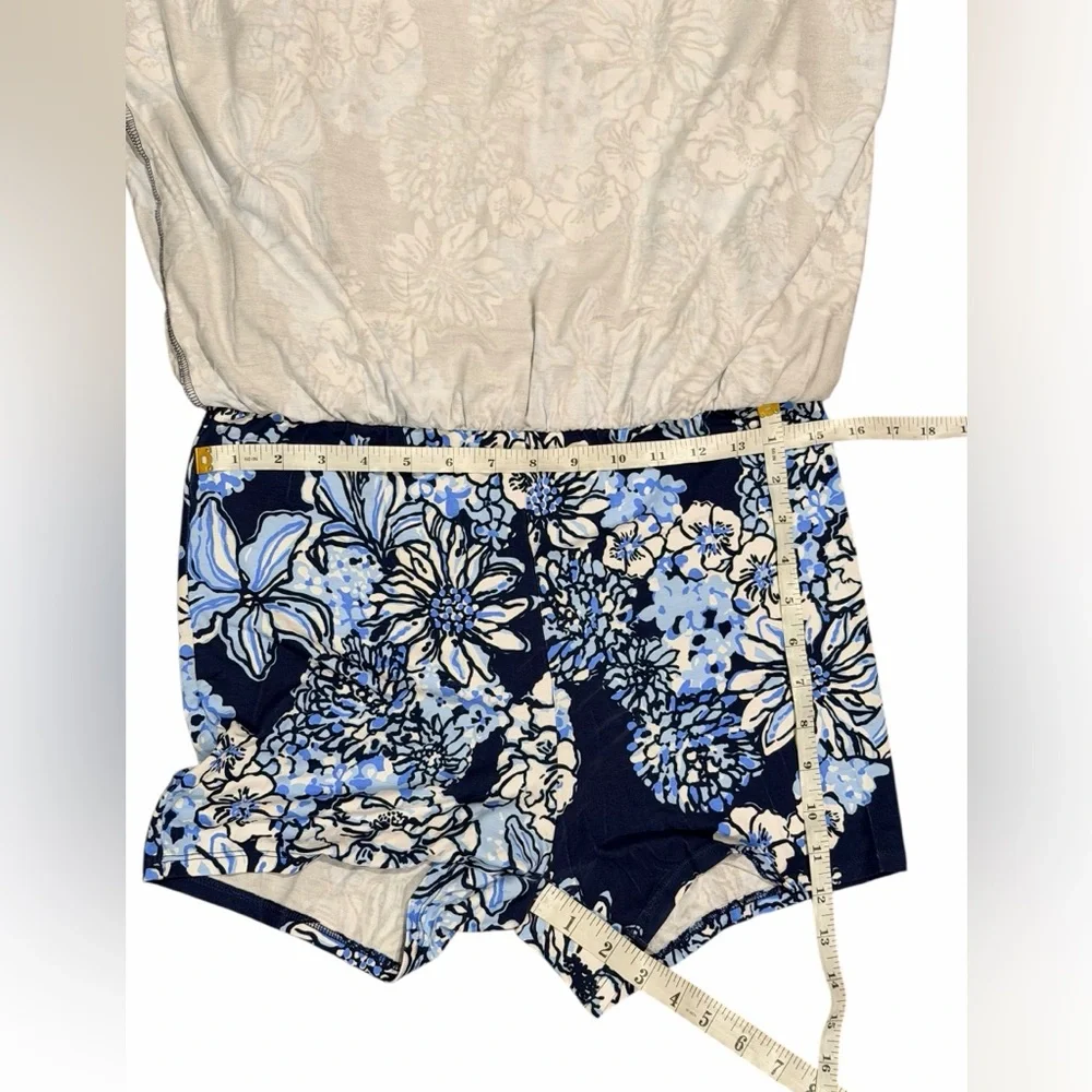 Lilly Pulitzer Riza Long Sleeve Dress Romper Low Tide Navy Bouquet All Day Sz M - Picture 8 of 12